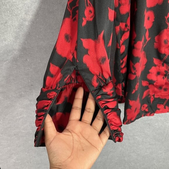 Chico's Top Women XL (3/5) Dark Floral Long Sleeve Button‎ Up Boho Career - Picture 7 of 14